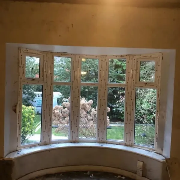 Curved bay window from inside, fitted