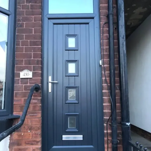 Black composite door with a top light
