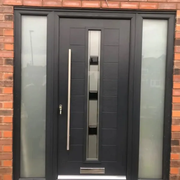 Black composite front door with tall glazed side panels